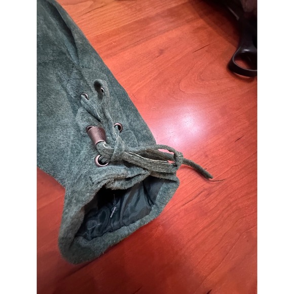 90s VTG Womens Vintage Green Suede Fringe Western Jacket Lace Up Back Size 4 / 6 - Picture 7 of 16